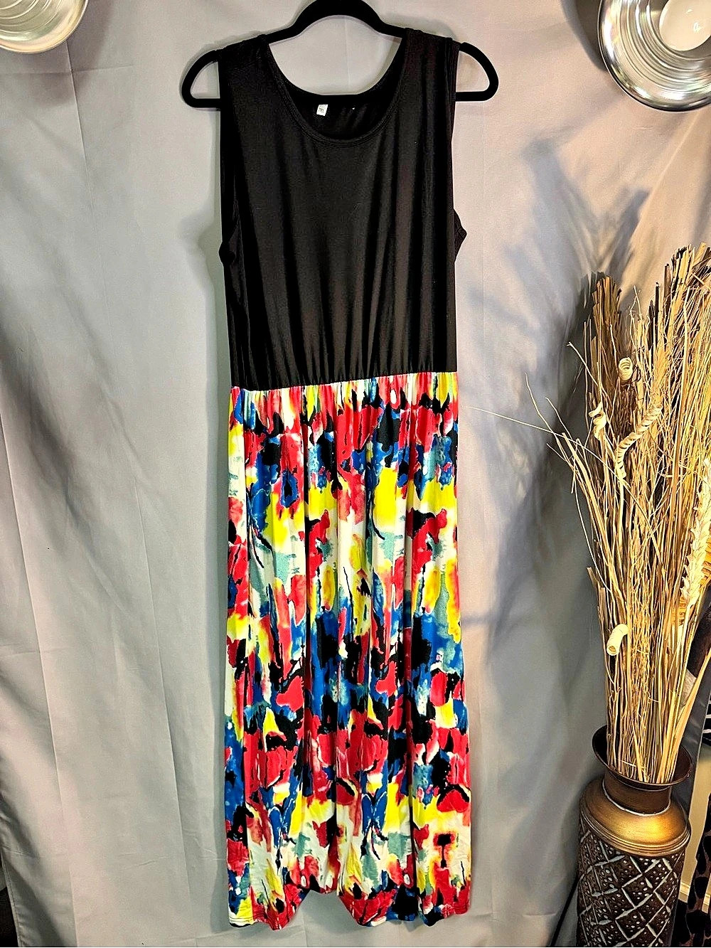 Abstract Print Maxi Dress in Black & Multicolor Like New